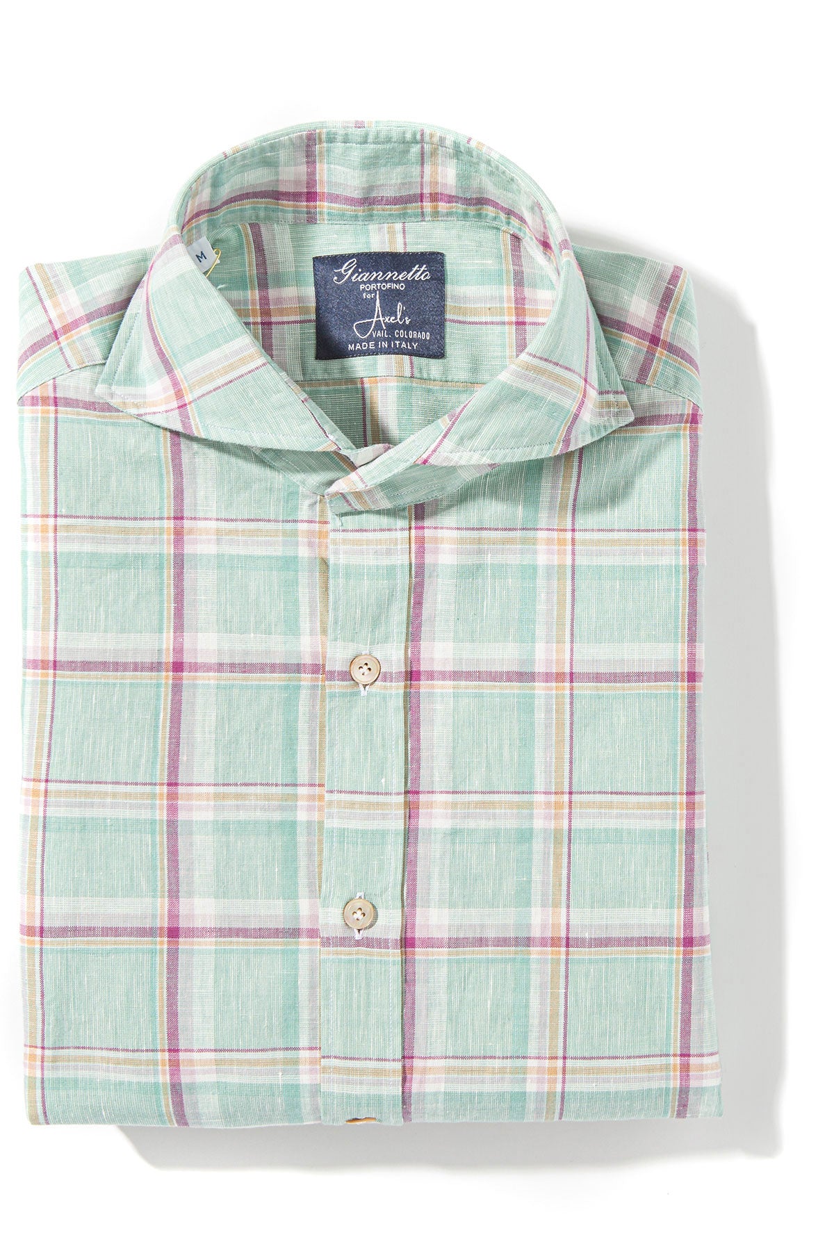 Giannetto Portofino Kirin Cotton Linen Check Shirt In Green Mens - Shirts - Dress