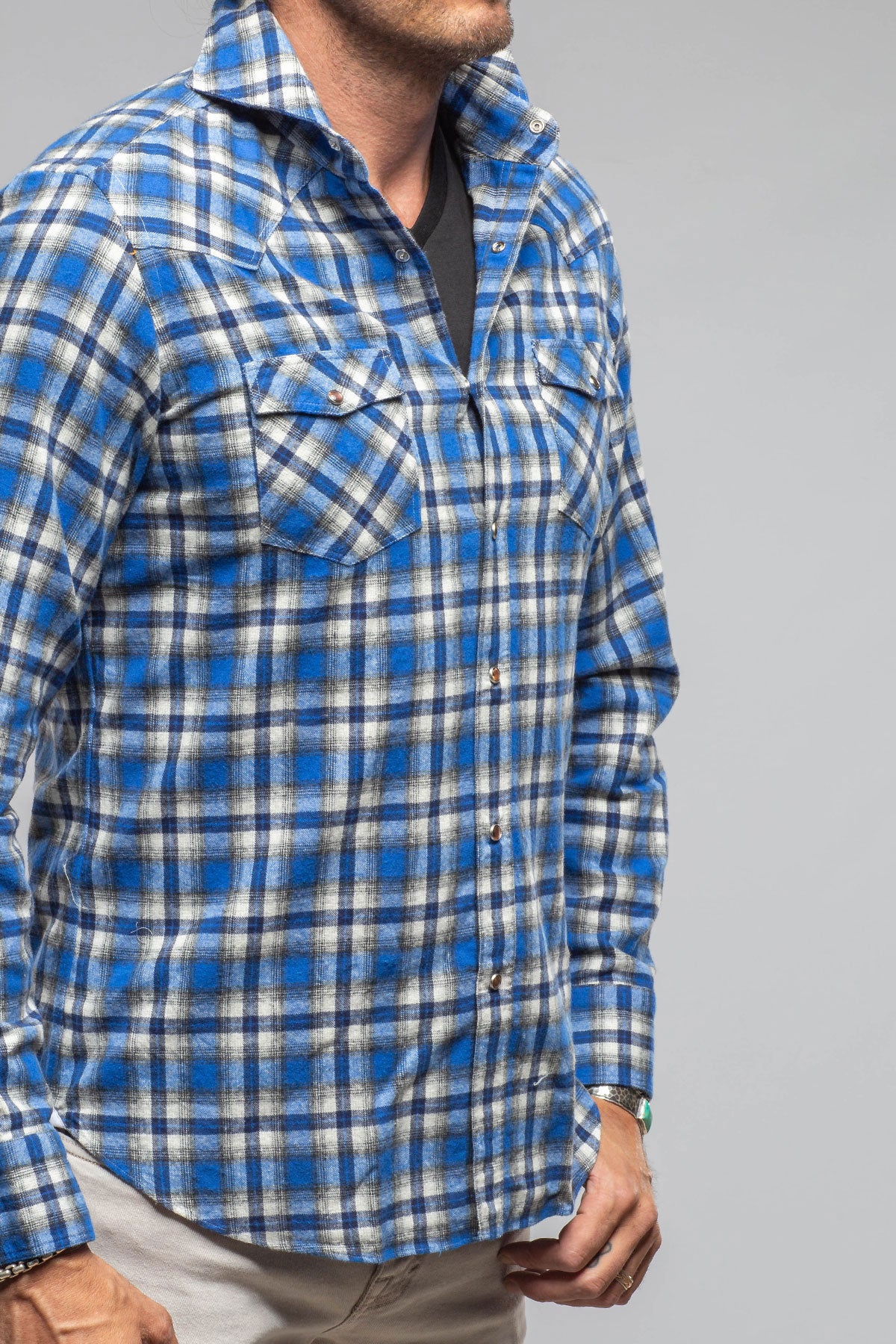 Lagoon Washed Western Check Snap Shirt In Blue Black | Mens - Shirts - Dress | Giannetto Portofino
