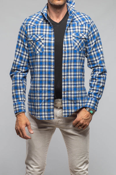 Lagoon Washed Western Check Snap Shirt In Blue Black | Mens - Shirts - Dress | Giannetto Portofino