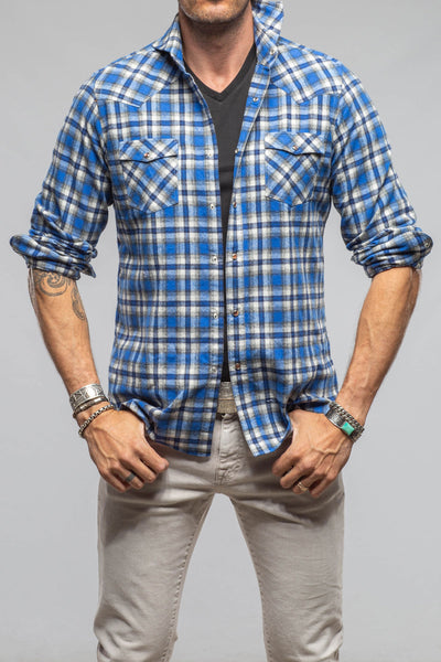 Lagoon Washed Western Check Snap Shirt In Blue Black | Mens - Shirts - Dress | Giannetto Portofino