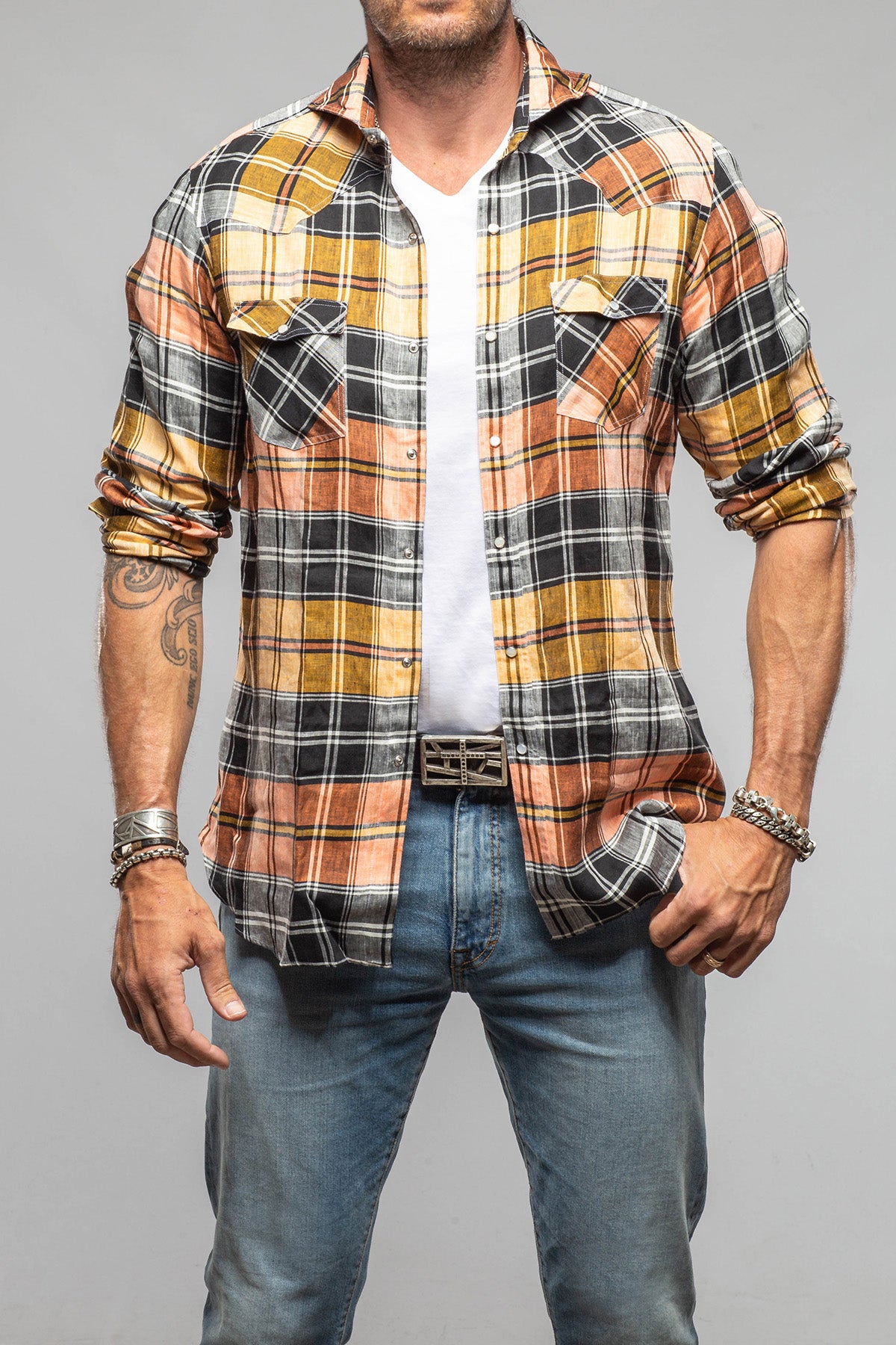 Leo Linen Western Snap Shirt | Mens - Shirts - Dress | Giannetto Portofino