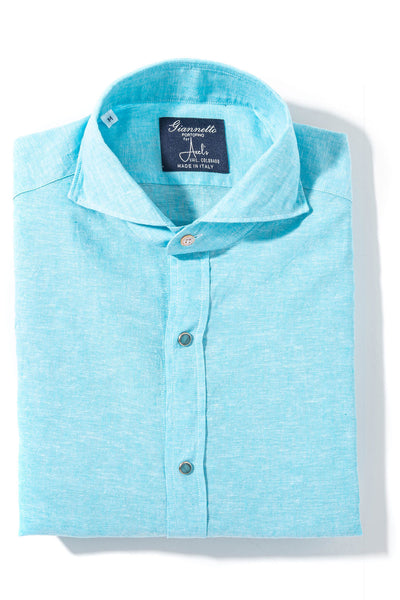 Giannetto Portofino Mach Linen Cotton Shirt in Turquoise Mens - Shirts - Dress