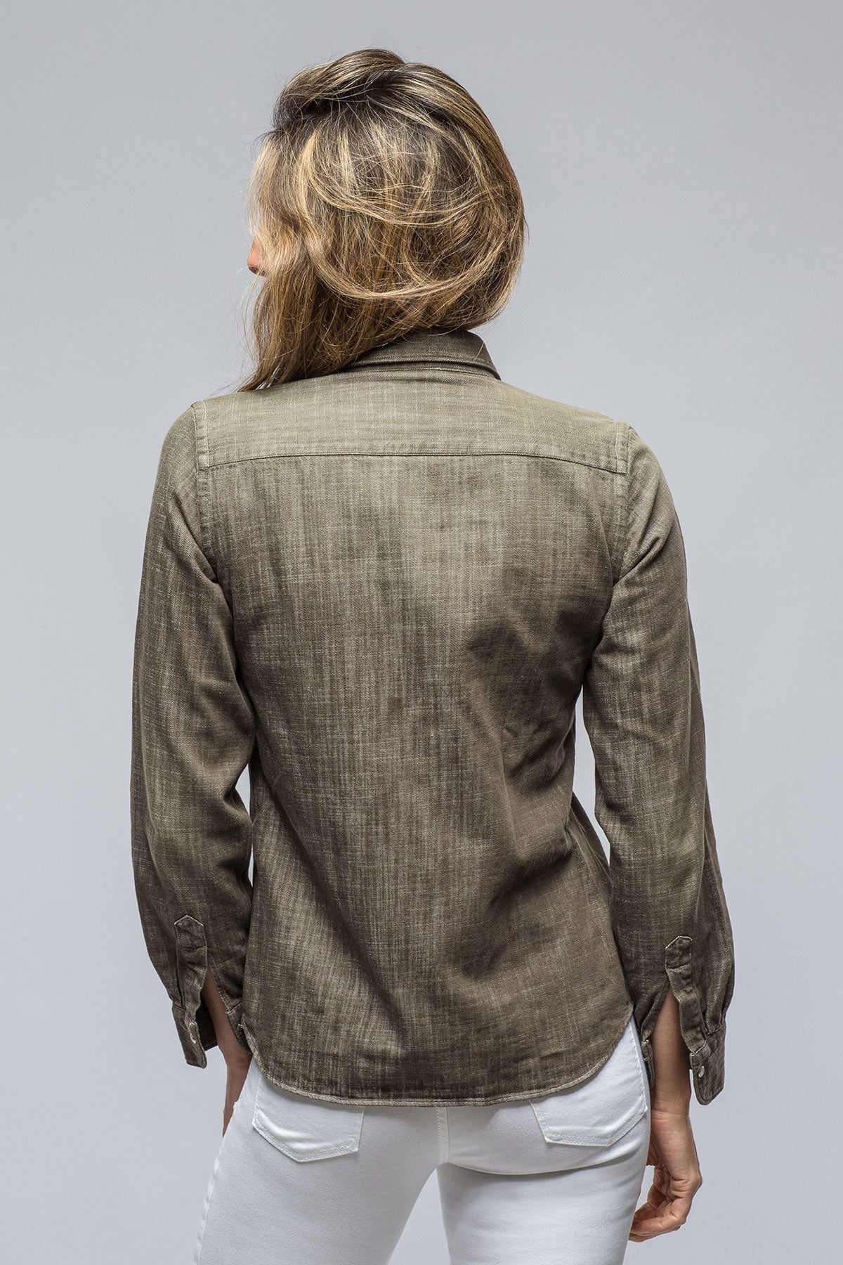 Giannetto Portofino Misty Sand Washed Jean Shirt In Military Ladies - Tops