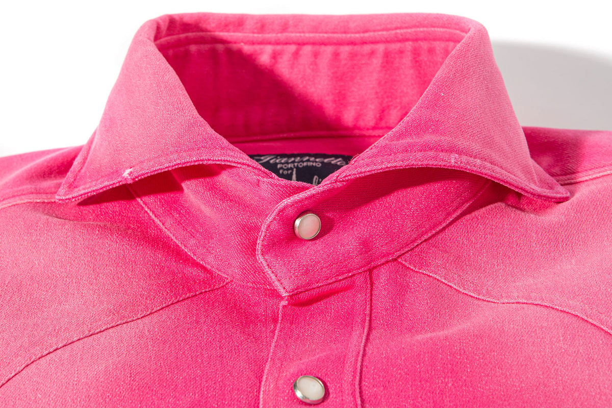 Giannetto Portofino Rebel Western Cotton Stretch Snap Shirt In Fuchsia Mens - Shirts - Dress