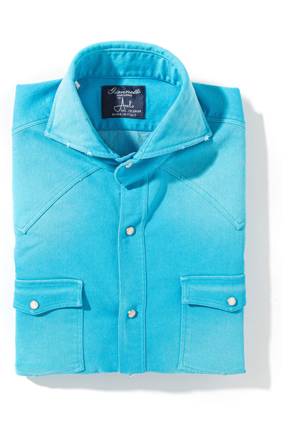 Giannetto Portofino Rebel Western Cotton Stretch Snap Shirt In Lt. Blue Mens - Shirts - Dress