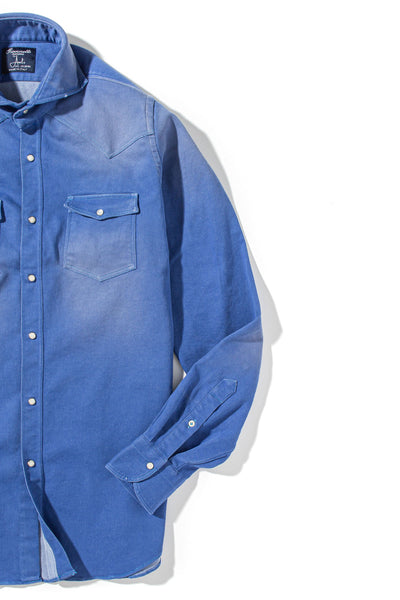 Giannetto Portofino Rebel Western Cotton Stretch Snap Shirt In Sky Blue Mens - Shirts - Dress