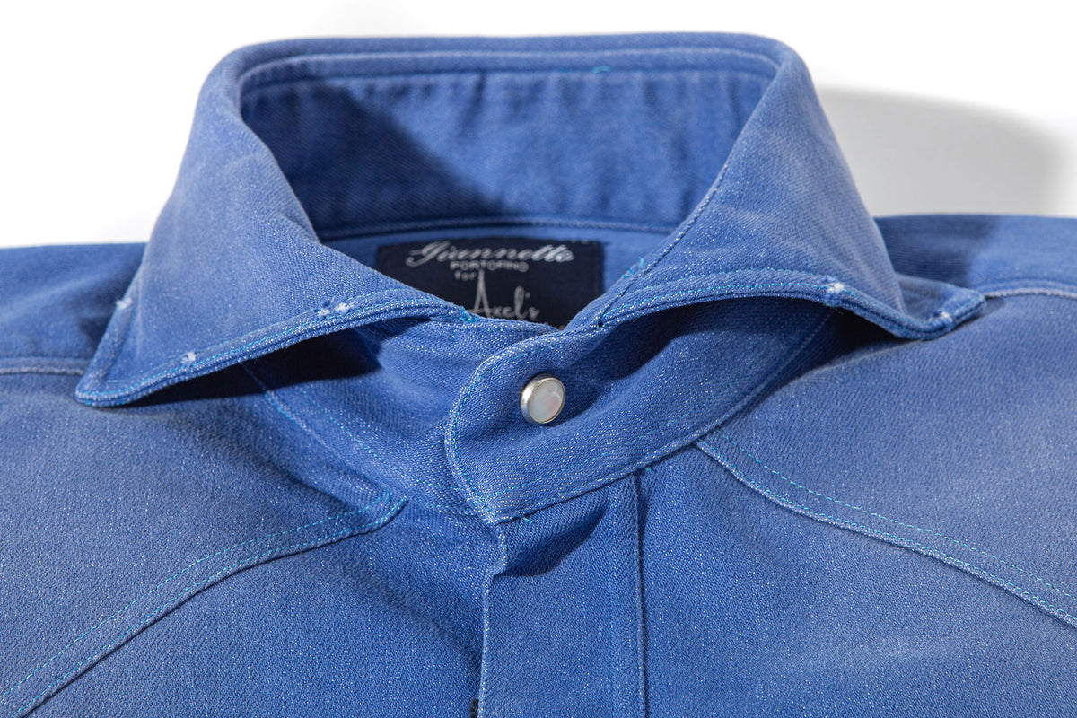 Giannetto Portofino Rebel Western Cotton Stretch Snap Shirt In Sky Blue Mens - Shirts - Dress