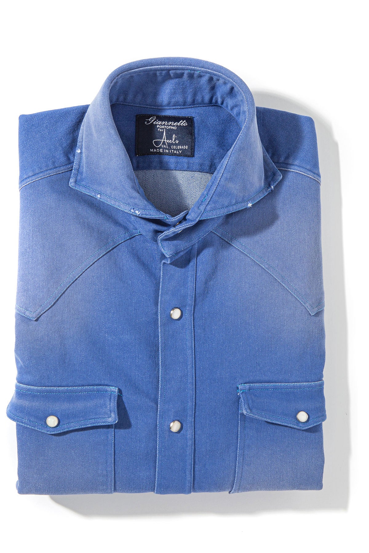 Giannetto Portofino Rebel Western Cotton Stretch Snap Shirt In Sky Blue Mens - Shirts - Dress