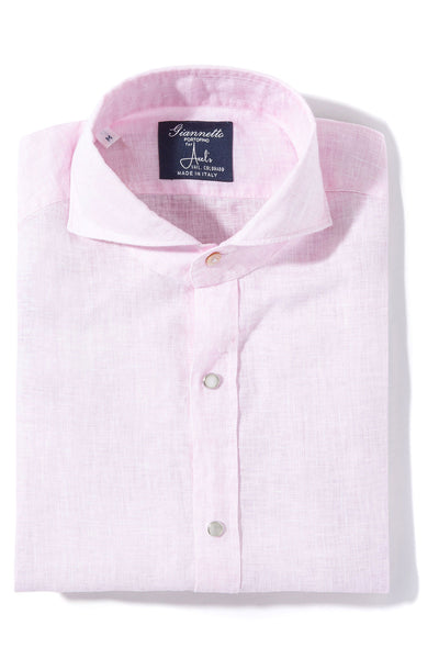 Giannetto Portofino Sorgue Linen Shirt In Pink Mens - Shirts - Dress