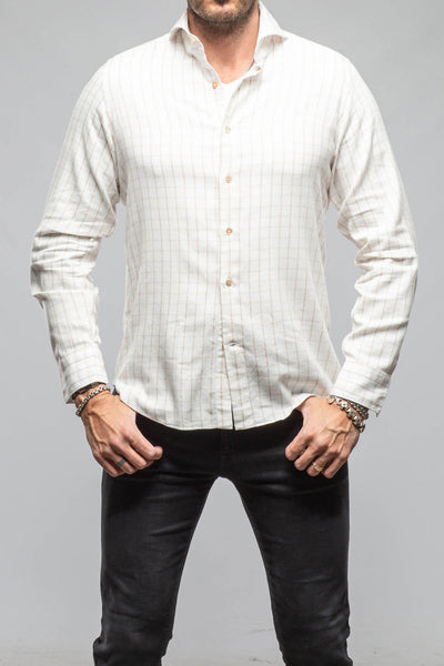 Starlight Soft Cotton Shirt In Beige White Check | Mens - Shirts - Dress | Giannetto Portofino
