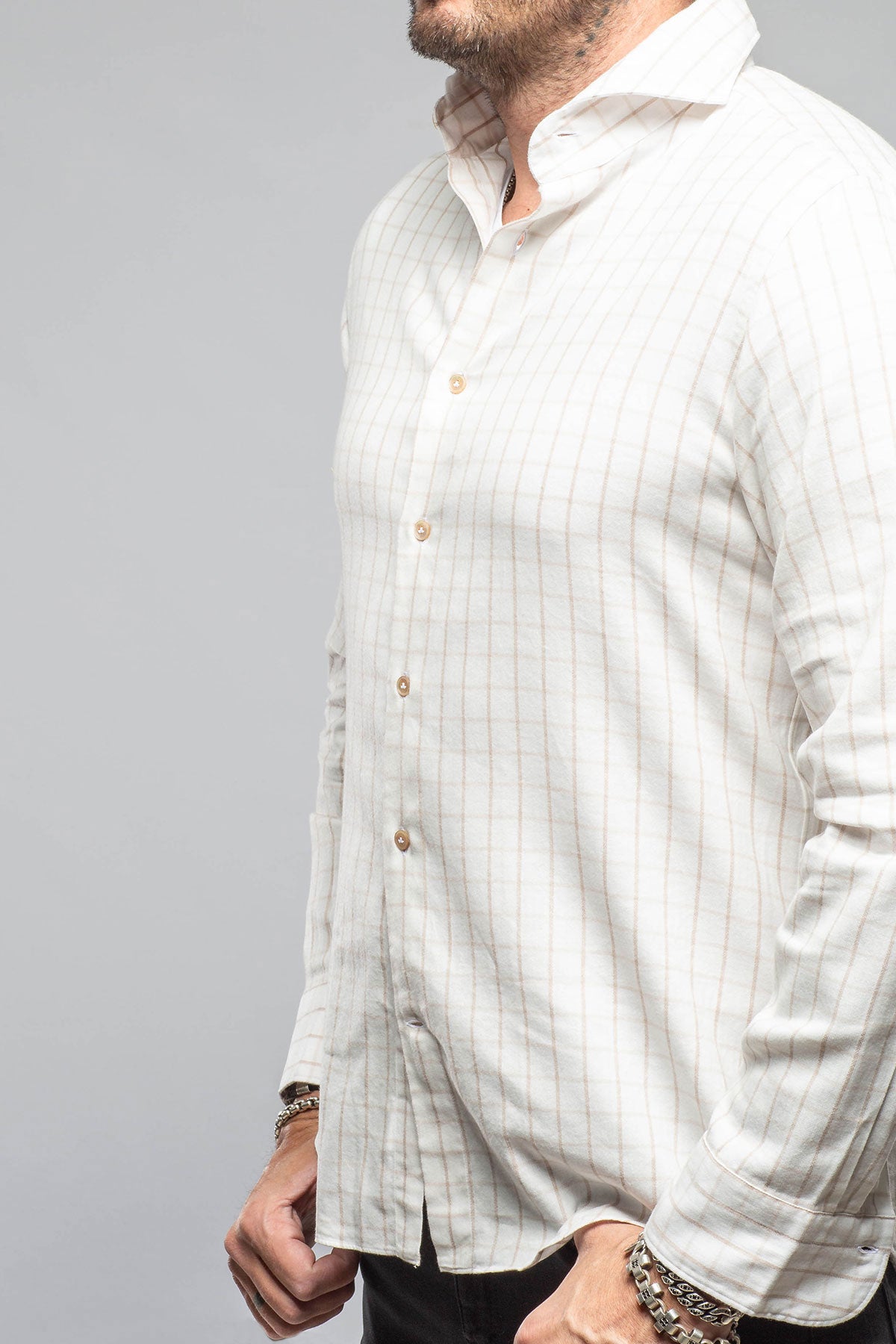 Starlight Soft Cotton Shirt In Beige White Check | Mens - Shirts - Dress | Giannetto Portofino