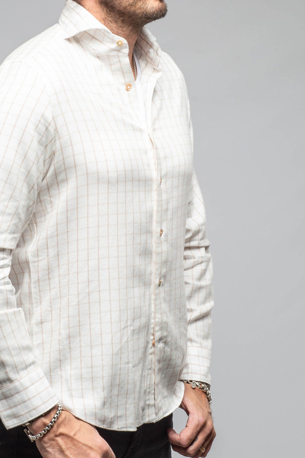 Starlight Soft Cotton Shirt In Beige White Check | Mens - Shirts - Dress | Giannetto Portofino