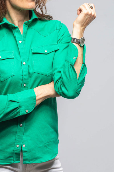 Giannetto Portofino Tilly Western Snap Shirt In Washed Emerald Ladies - Tops