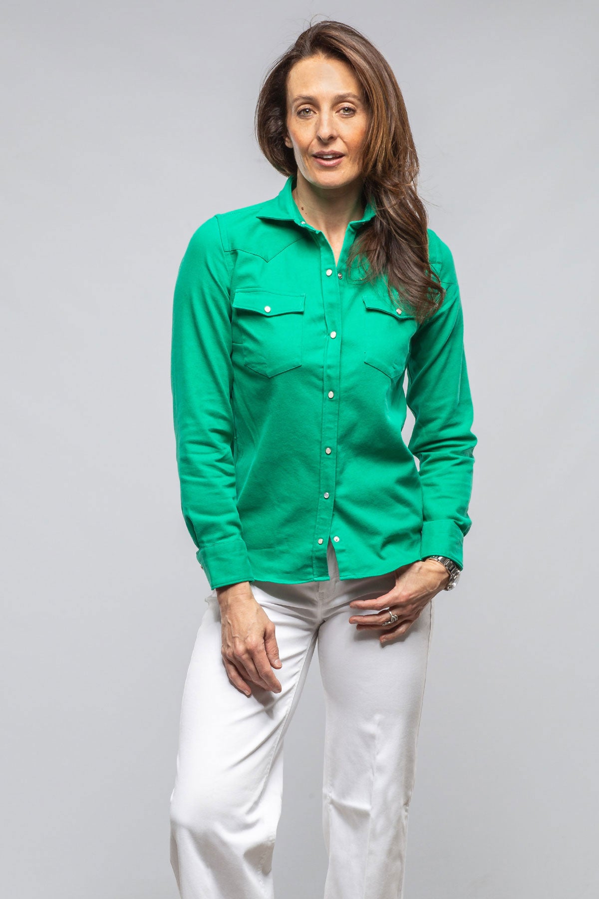 Giannetto Portofino Tilly Western Snap Shirt In Washed Emerald Ladies - Tops