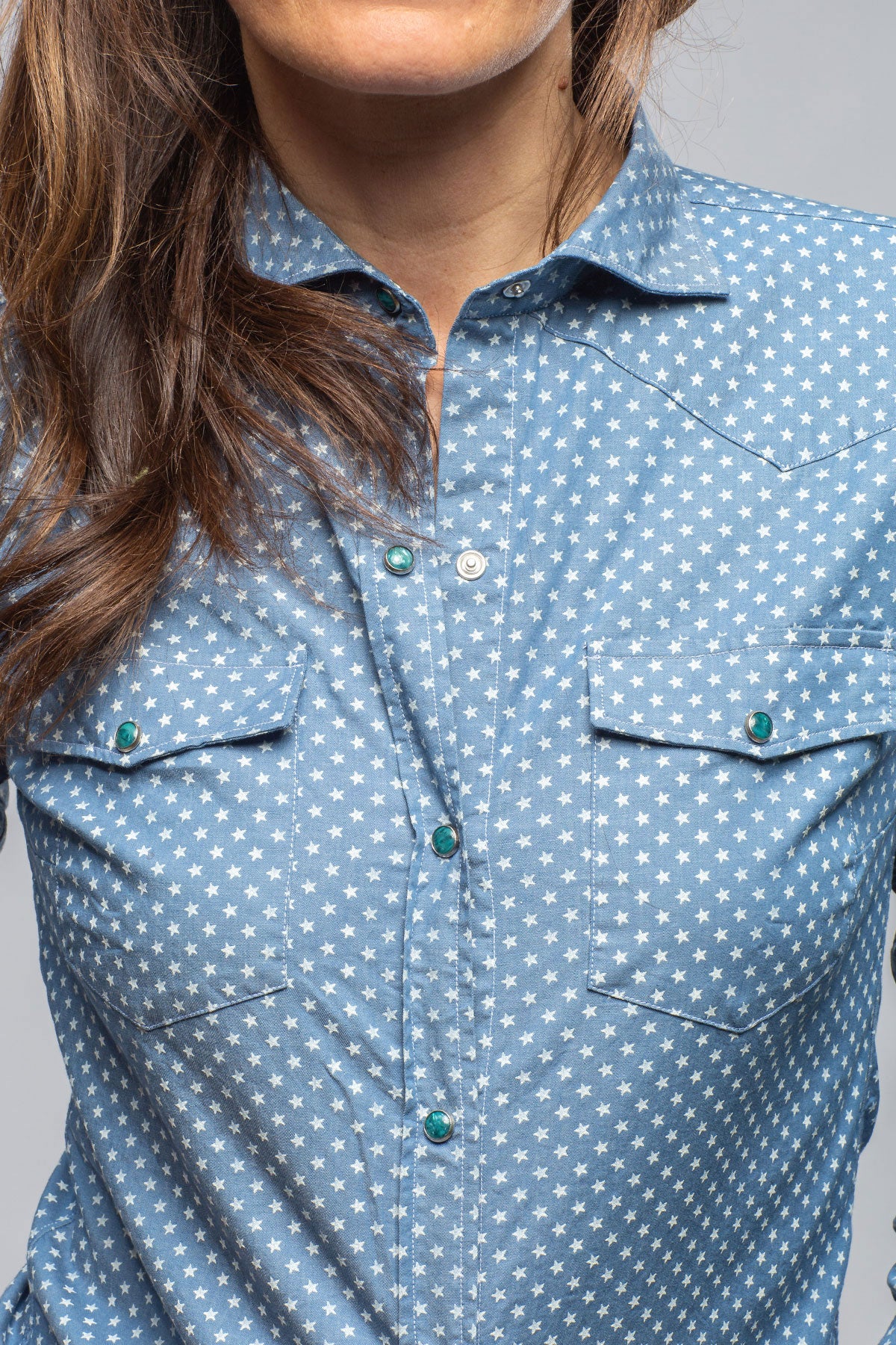 Giannetto Portofino Tilly Western Snap Star Shirt In Blue Ladies - Tops