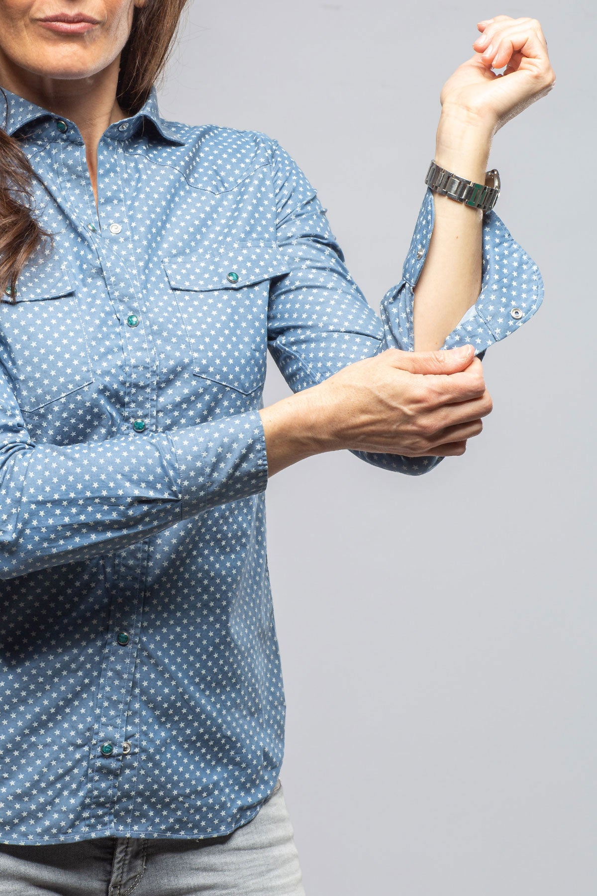 Giannetto Portofino Tilly Western Snap Star Shirt In Blue Ladies - Tops