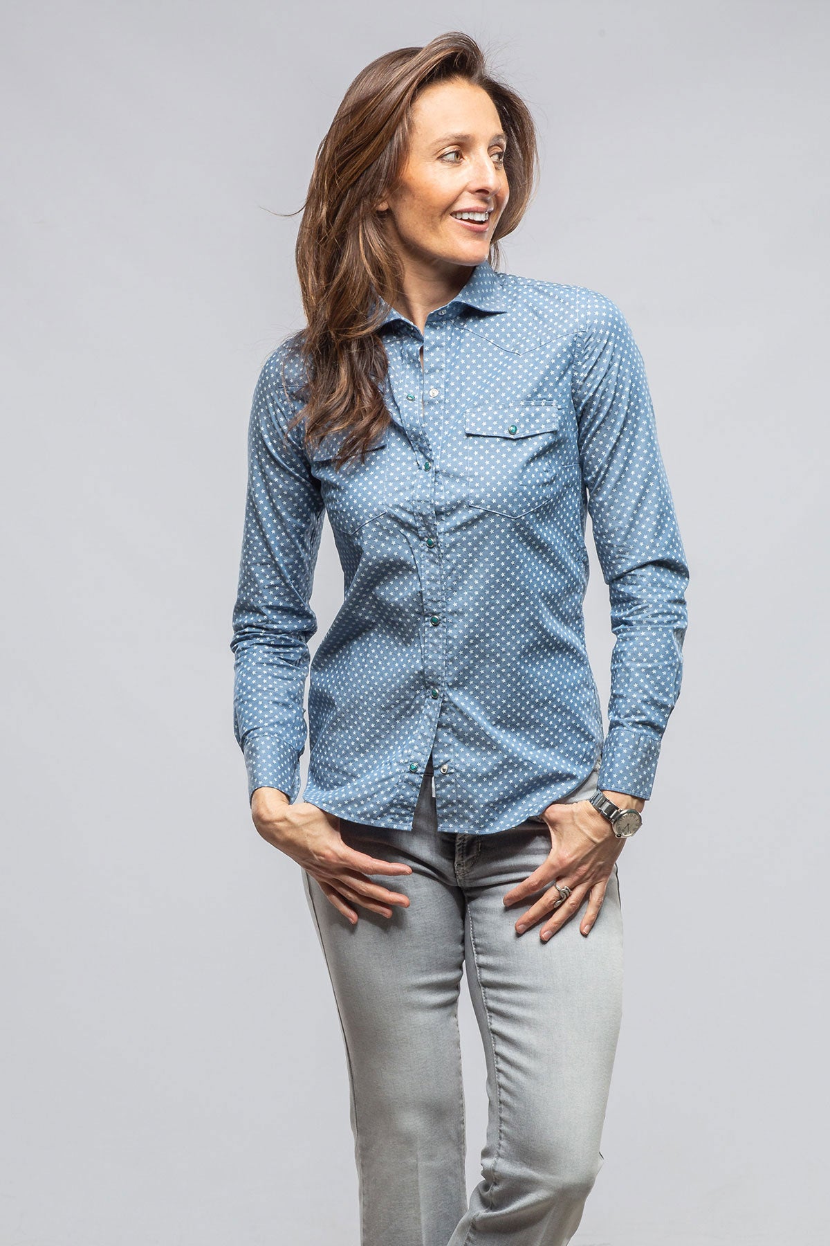 Giannetto Portofino Tilly Western Snap Star Shirt In Blue Ladies - Tops
