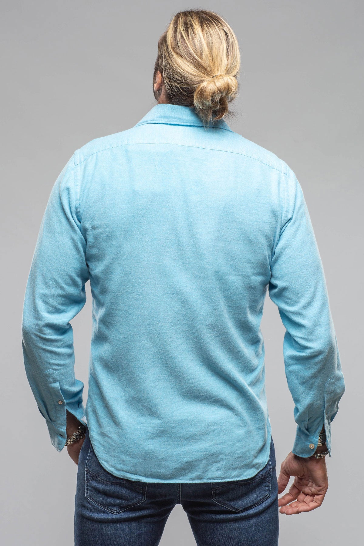 Giannetto Portofino Tranquil Washed Cotton Flannel In Blue Mens - Shirts - Dress