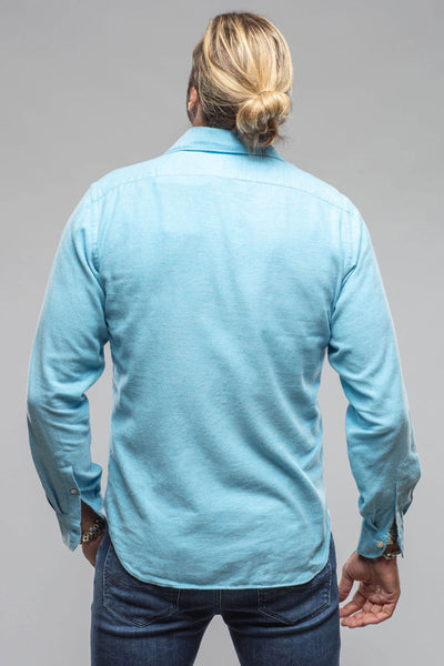 Giannetto Portofino Tranquil Washed Cotton Flannel In Blue Mens - Shirts - Dress