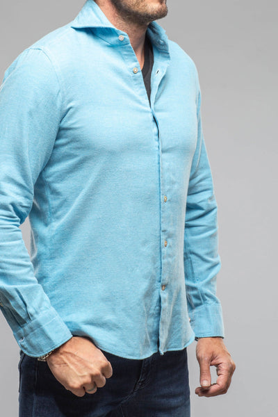 Giannetto Portofino Tranquil Washed Cotton Flannel In Blue Mens - Shirts - Dress