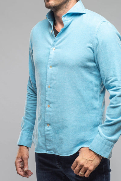 Giannetto Portofino Tranquil Washed Cotton Flannel In Blue Mens - Shirts - Dress