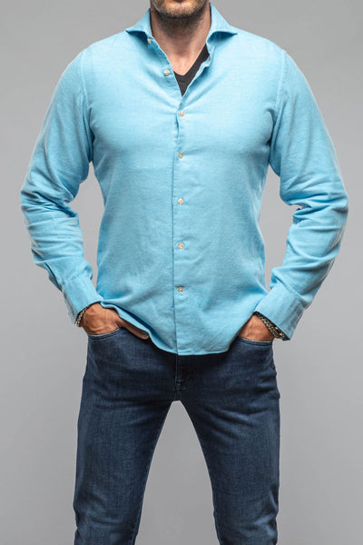 Giannetto Portofino Tranquil Washed Cotton Flannel In Blue Mens - Shirts - Dress
