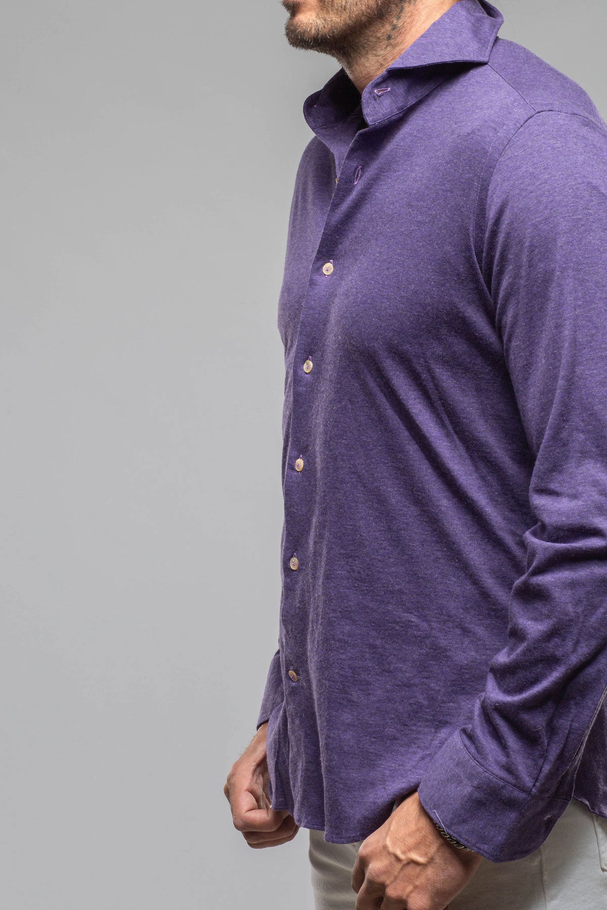Giannetto Portofino Treasure Cotton Cashmere Jersey In Purple Mens - Shirts - Dress