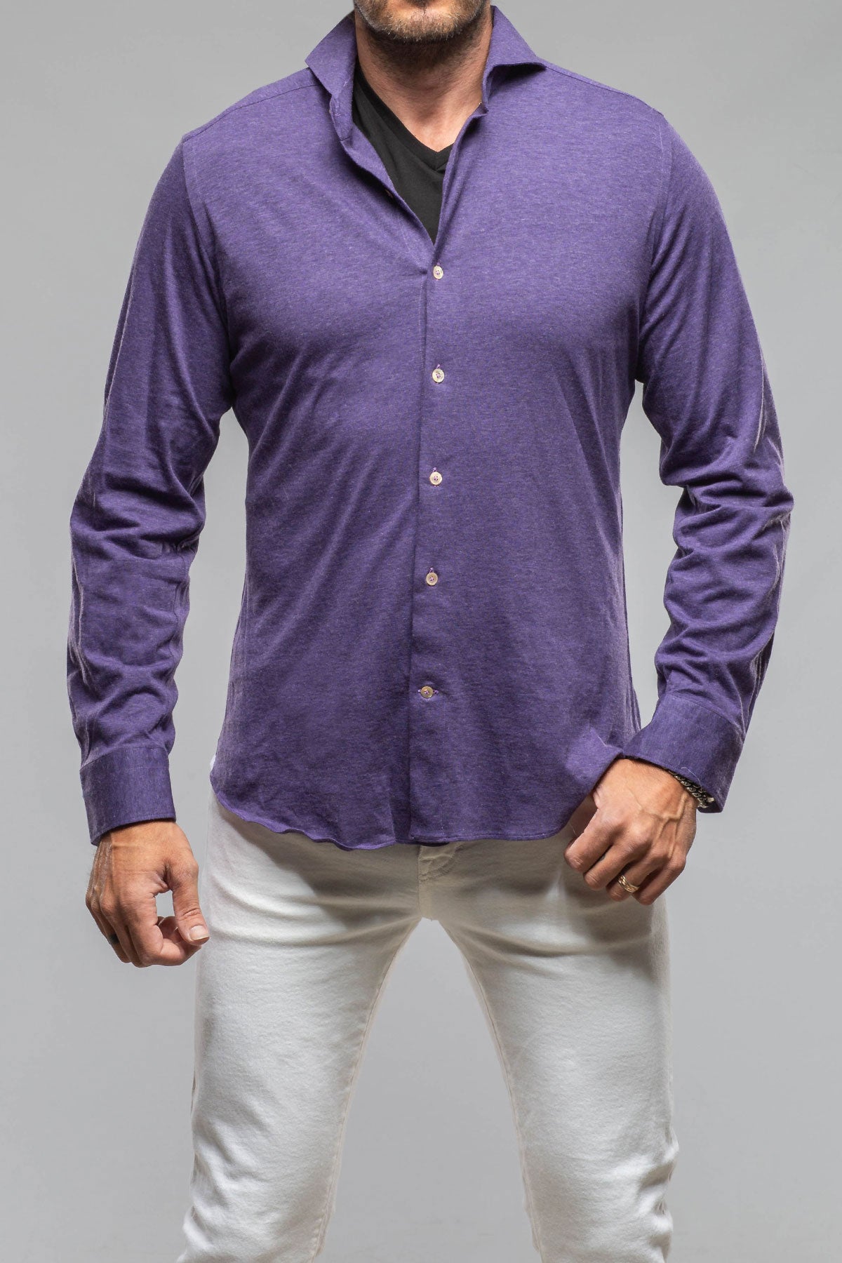 Giannetto Portofino Treasure Cotton Cashmere Jersey In Purple Mens - Shirts - Dress