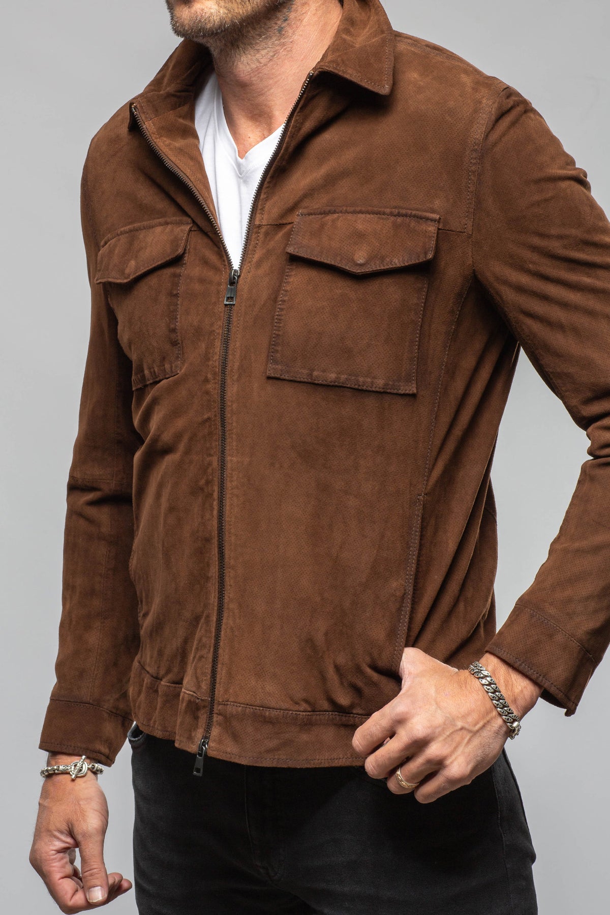 Gimo's Berkley Perforated Suede Overshirt Samples - Mens - Outerwear - Cloth