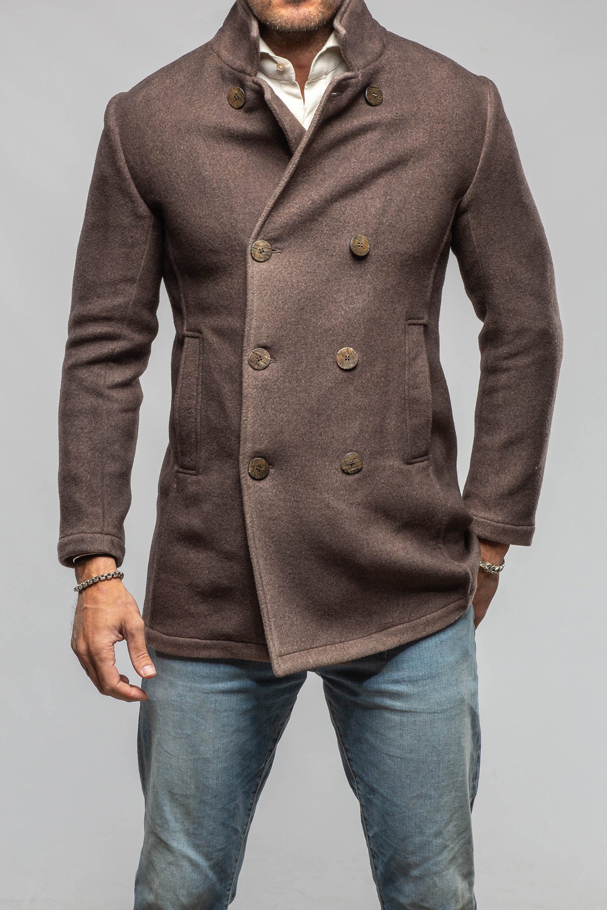 Gimo's Canavara Double-Breasted Knit Coat Samples - Mens - Outerwear - Cloth