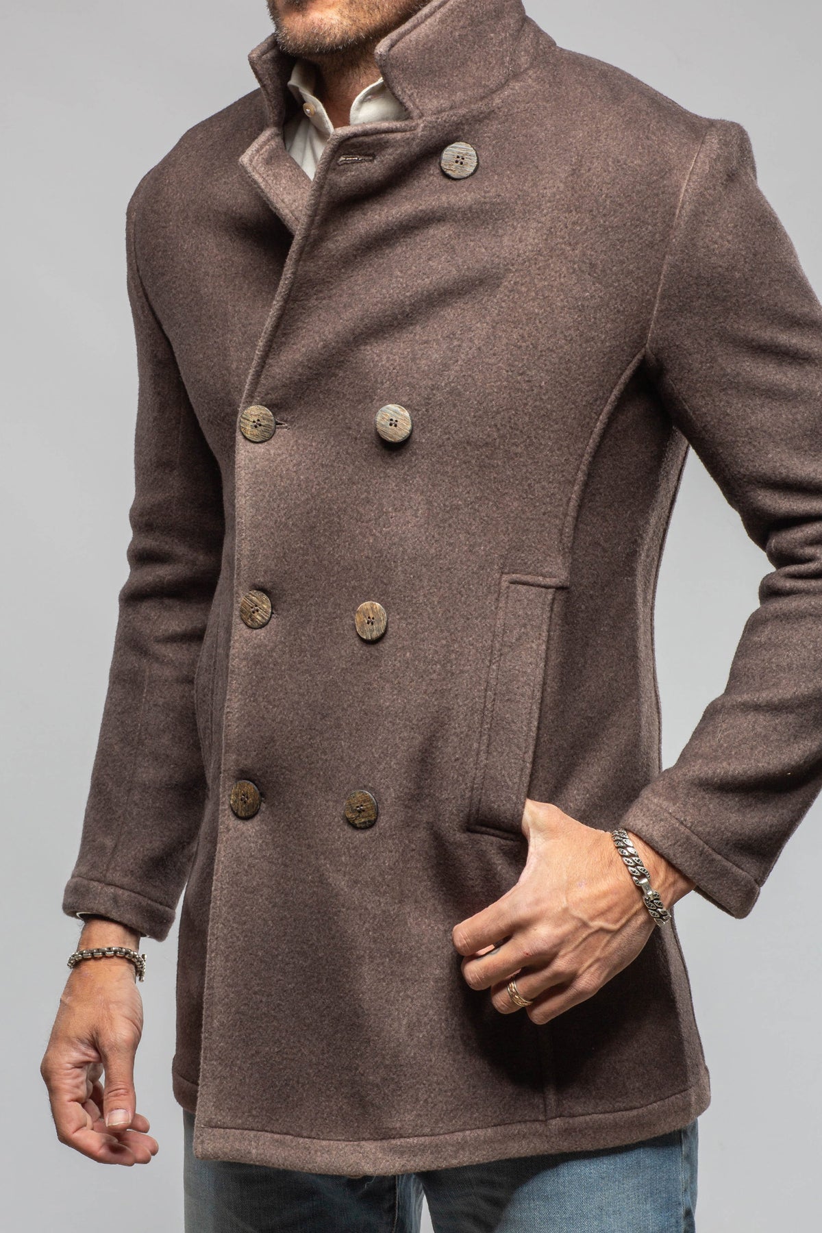 Gimo's Canavara Double-Breasted Knit Coat Samples - Mens - Outerwear - Cloth