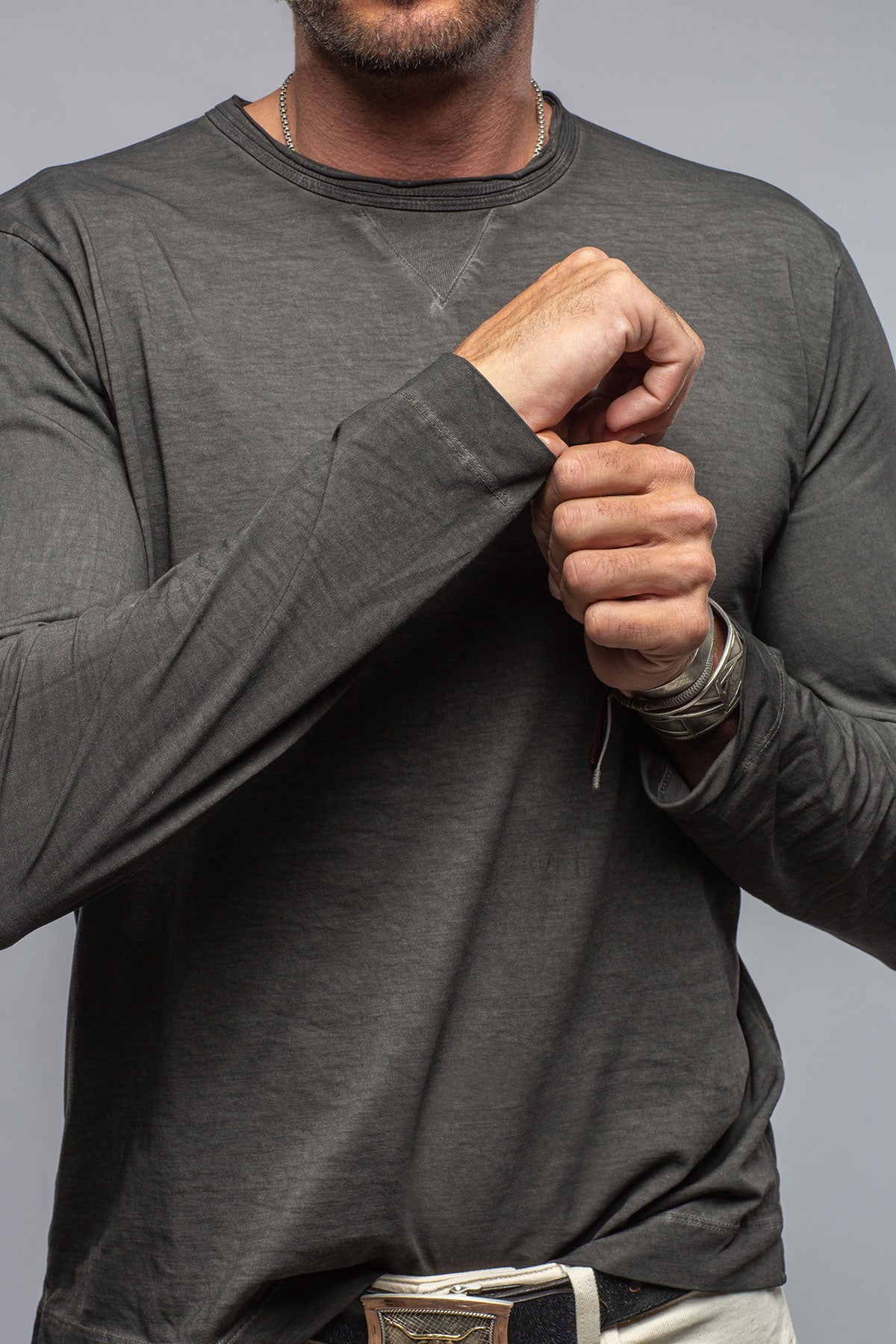 Gimo's Cotton Kayo L/S Crew in Charcoal Mens - Shirts - T-Shirts