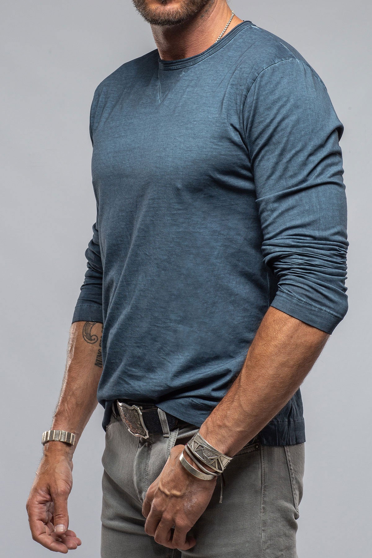 Gimo's Cotton Kayo L/S Crew in Midnight Blue Mens - Shirts - T-Shirts