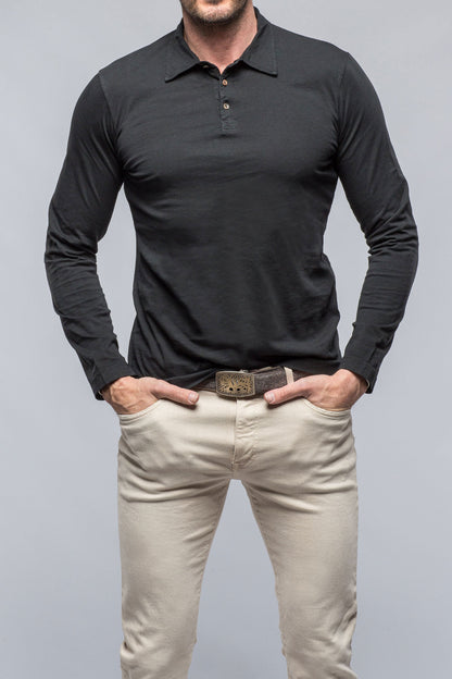 Gimo's Cotton Torrance Long Sleeve Polo in Black Mens - Shirts - Polos
