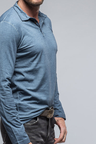 Gimo's Cotton Torrance Long Sleeve Polo in Midnight Blue Mens - Shirts - Polos