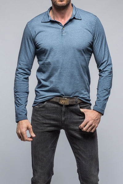 Gimo's Cotton Torrance Long Sleeve Polo in Midnight Blue Mens - Shirts - Polos