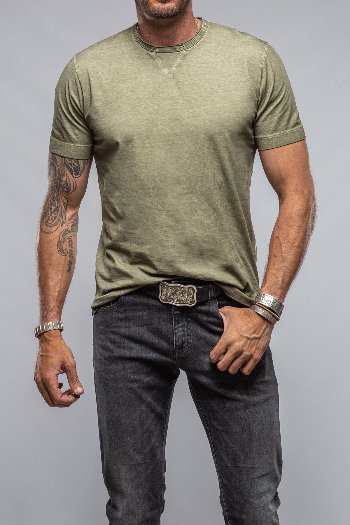 Gimo's Cotton York Crew Neck in Moss Mens - Shirts - T-Shirts
