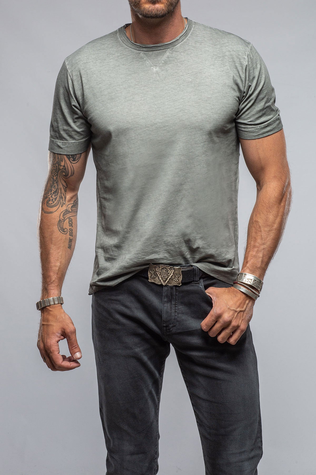 Gimo's Cotton York Crew Neck in Steel Grey Mens - Shirts - T-Shirts