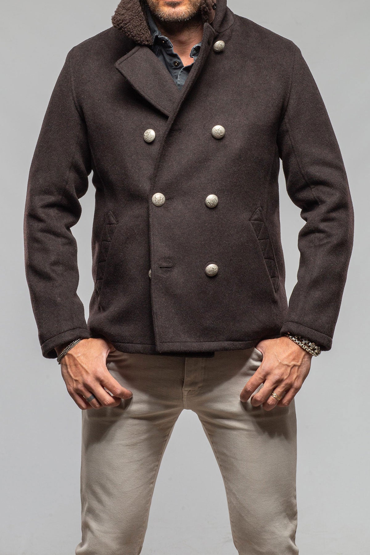 Gimo's Delvecchio Double-Breasted Knit Jacket Samples - Mens - Outerwear - Cloth