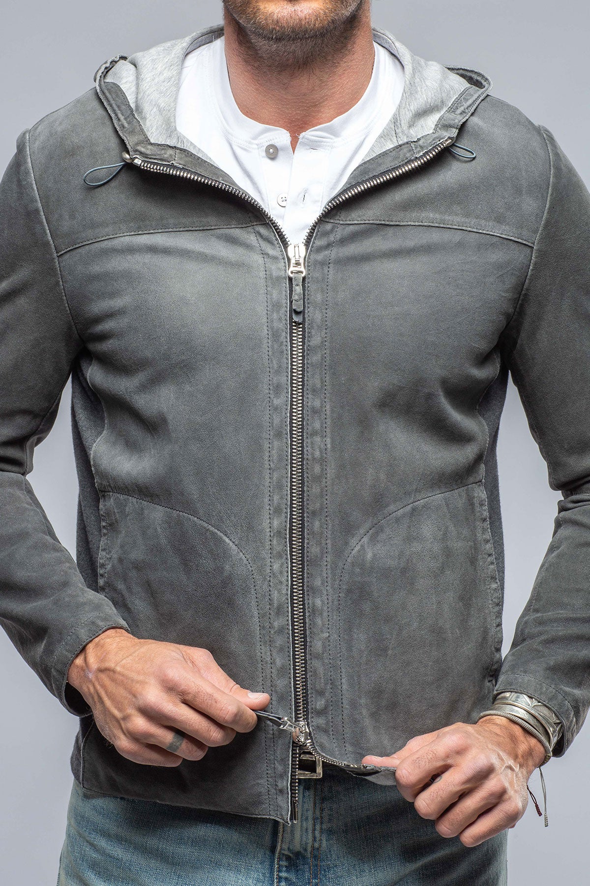 Gimo's Donnarumma Suede Hoodie In Charcoal Mens - Outerwear - Leather