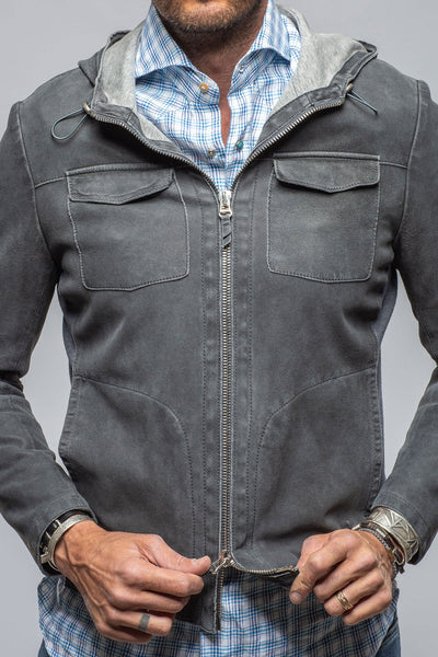 Donnarumma Suede Hoodie In Denim Blue | Mens - Outerwear - Leather | Gimo's