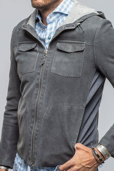 Donnarumma Suede Hoodie In Denim Blue | Mens - Outerwear - Leather | Gimo's
