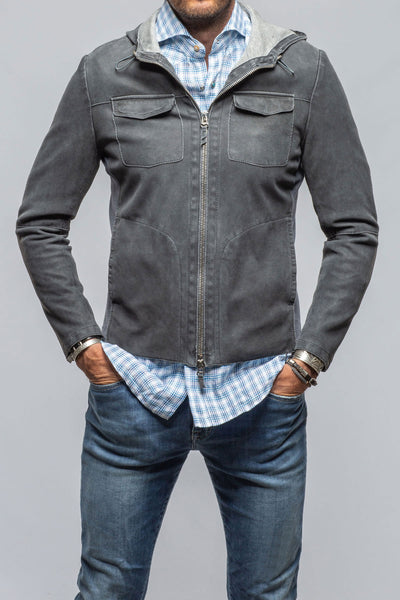 Donnarumma Suede Hoodie In Denim Blue | Mens - Outerwear - Leather | Gimo's
