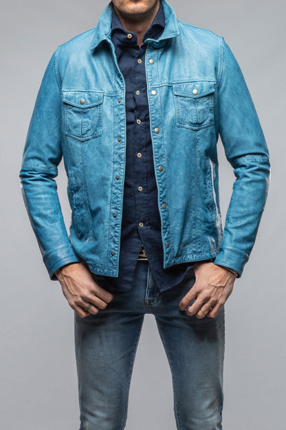 Gimo's Enna Washed Leather Shirt Jacket In Denim Mens - Outerwear - Leather