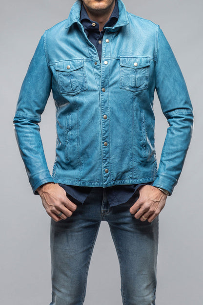 Gimo's Enna Washed Leather Shirt Jacket In Denim Mens - Outerwear - Leather