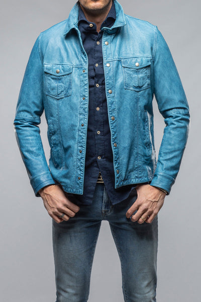Gimo's Enna Washed Leather Shirt Jacket In Denim Mens - Outerwear - Leather