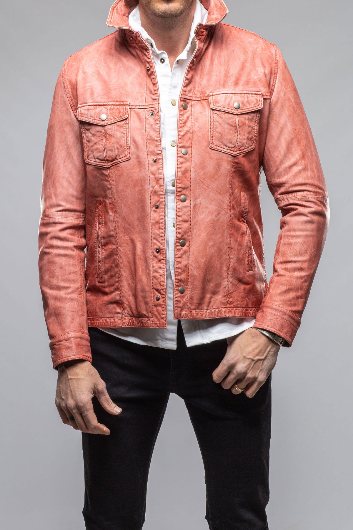 Gimo's Enna Washed Leather Shirt Jacket In Red Mens - Outerwear - Leather
