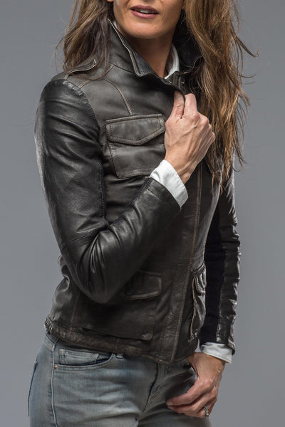 Gimo's Guns & Roses Jacket In Military Olive Grey Ladies - Outerwear - Leather