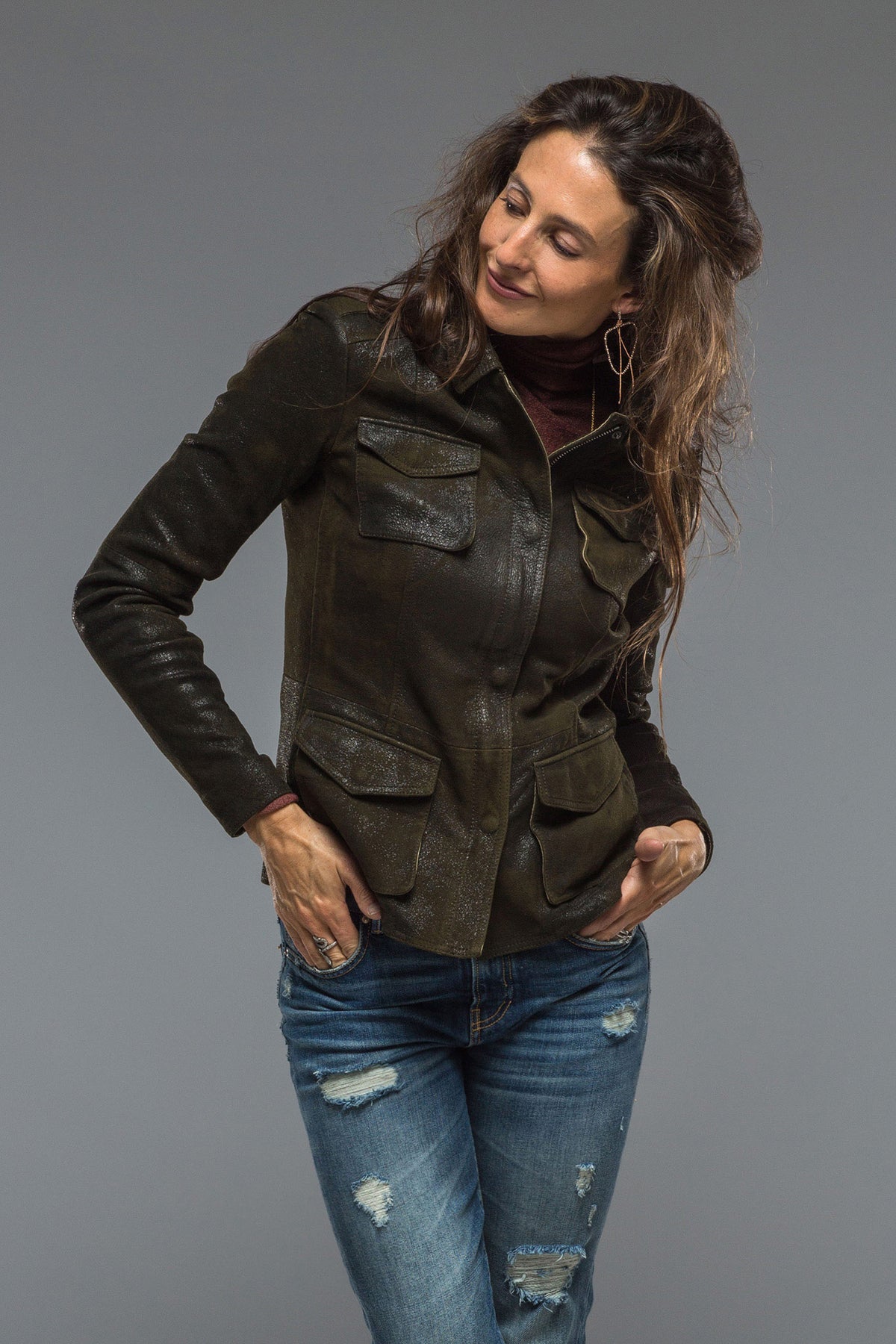 Gimo's Guns & Roses Jacket in Vintage Olive Ladies - Outerwear - Leather