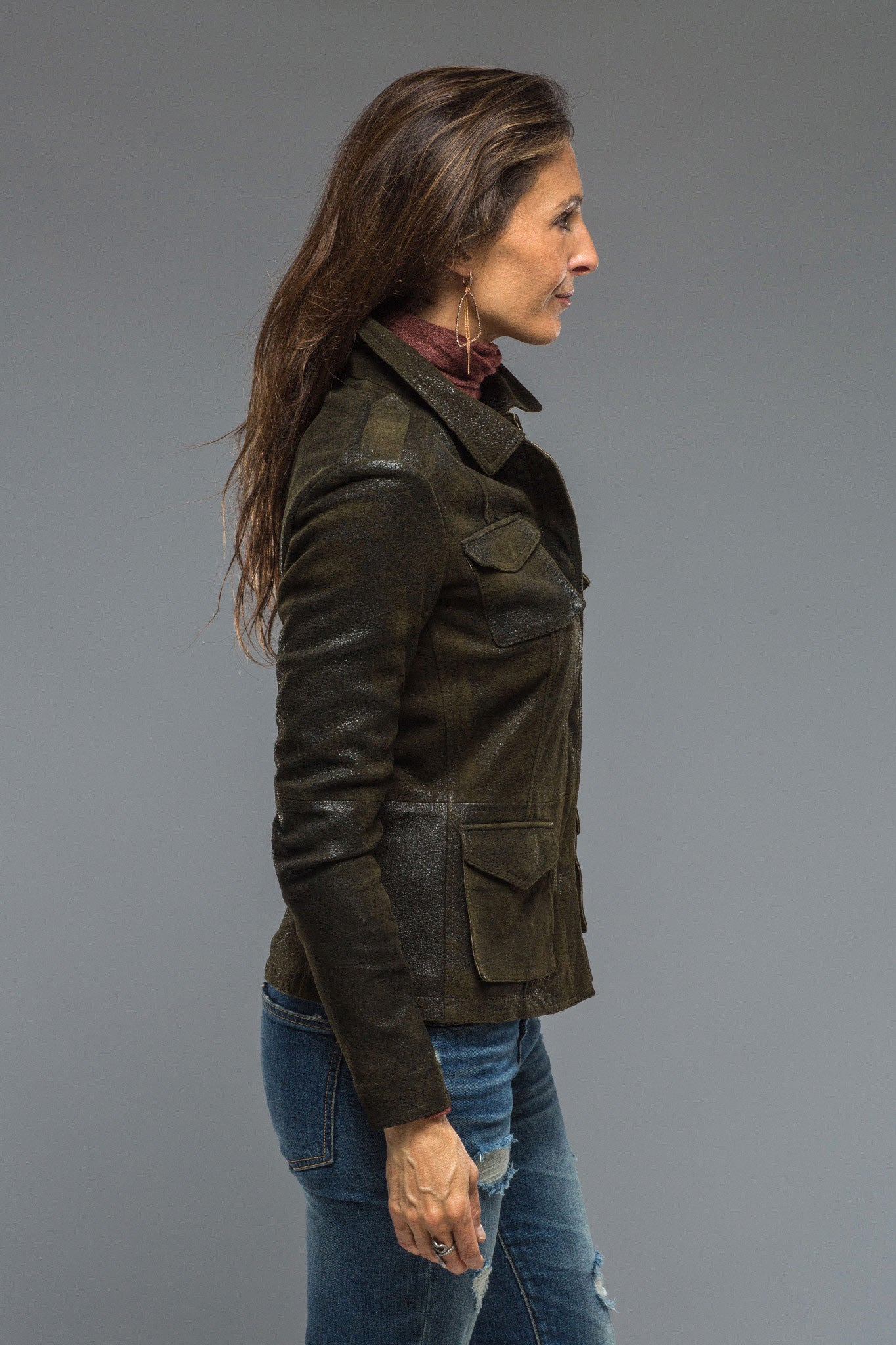 Gimo's Guns & Roses Jacket in Vintage Olive Ladies - Outerwear - Leather